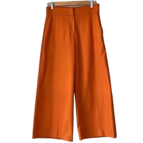 American Retro Orange Felt Wide Leg Crop Trousers Size 36 - Picture 1 of 8